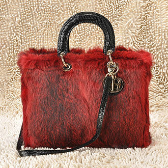 replica jumbo lady dior rabbit hair bag 6322 red